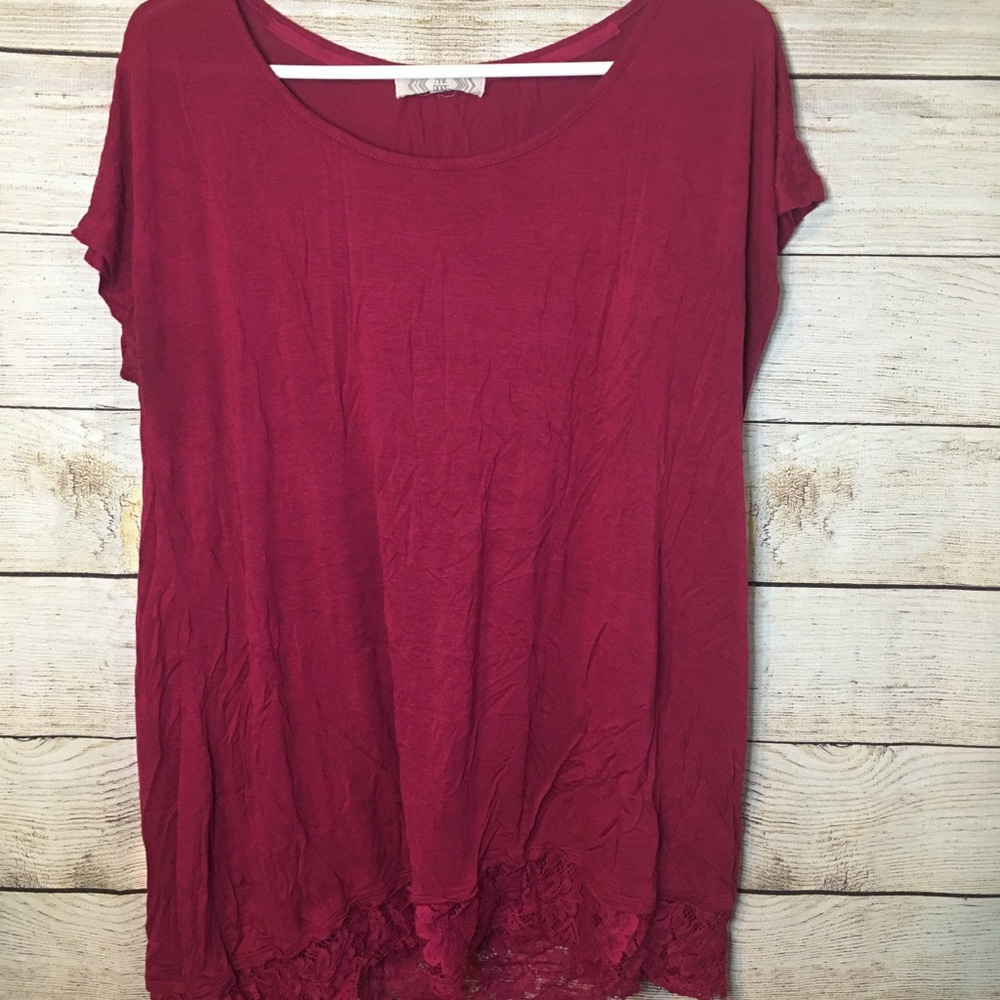 Pink rose red top with lace
